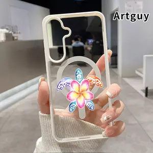 Magnetic Phone case Compatible With Samsung Galaxy S26 S23 Ultra S24 Plus S25 Edge S22+ FE Turtle Plumeria Fusion Pattern Non-Yellowing Shockproof Soft Silicone Transparent Acrylic Cover Supports Wireless Charging