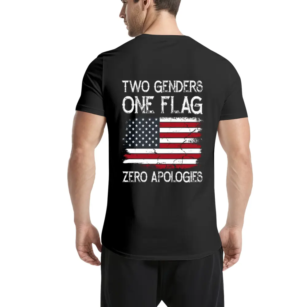 Two Genders One Flag Zero Apologies T-shirt, Patriotic American Flag Tee, Unisex Graphic Tees, Funny Conservative Shirt, Unwoke Casual Cotton Tee, Republican Pride Tshirt