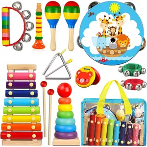 P-MT02  Toddler Musical Instruments,Wooden Percussion Instruments for Baby Kids Preschool Educational Musical Toys Set Boys and Girls with Carrying Bag