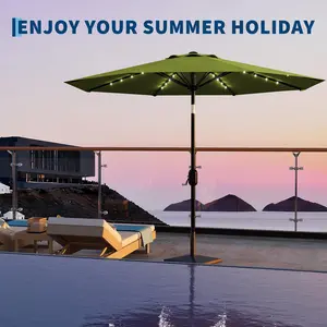 10 Ft Patio Umbrella with Solar Lights, Outdoor Table Umbrella