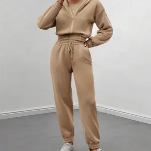 SHEIN essnce solid crop tank top & drawstring waist sweatpants & hoodie