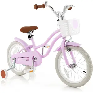 Summervibes Kids Bike, 12 14 16 18 Inch Toddler Bike Children Bicycle w/Training Wheels, Hand Coaster Brakes, Adjustable Saddle Handlebar, Basket, Bell, Kids Bicycle for Girls Boys Aged 3-8 Years Old