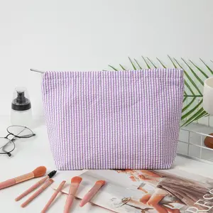 Bubble Mesh Makeup Bag Indian Pattern Handheld Large Capacity Toiletry Bag Embroidered Stripe Travel Organizer Macaron Color Striped Soft Fabric Multifunctional Zipper Pouch Cosmetic Brush Storage Travel Toiletry Home Storage Travel Cosmetic Bags