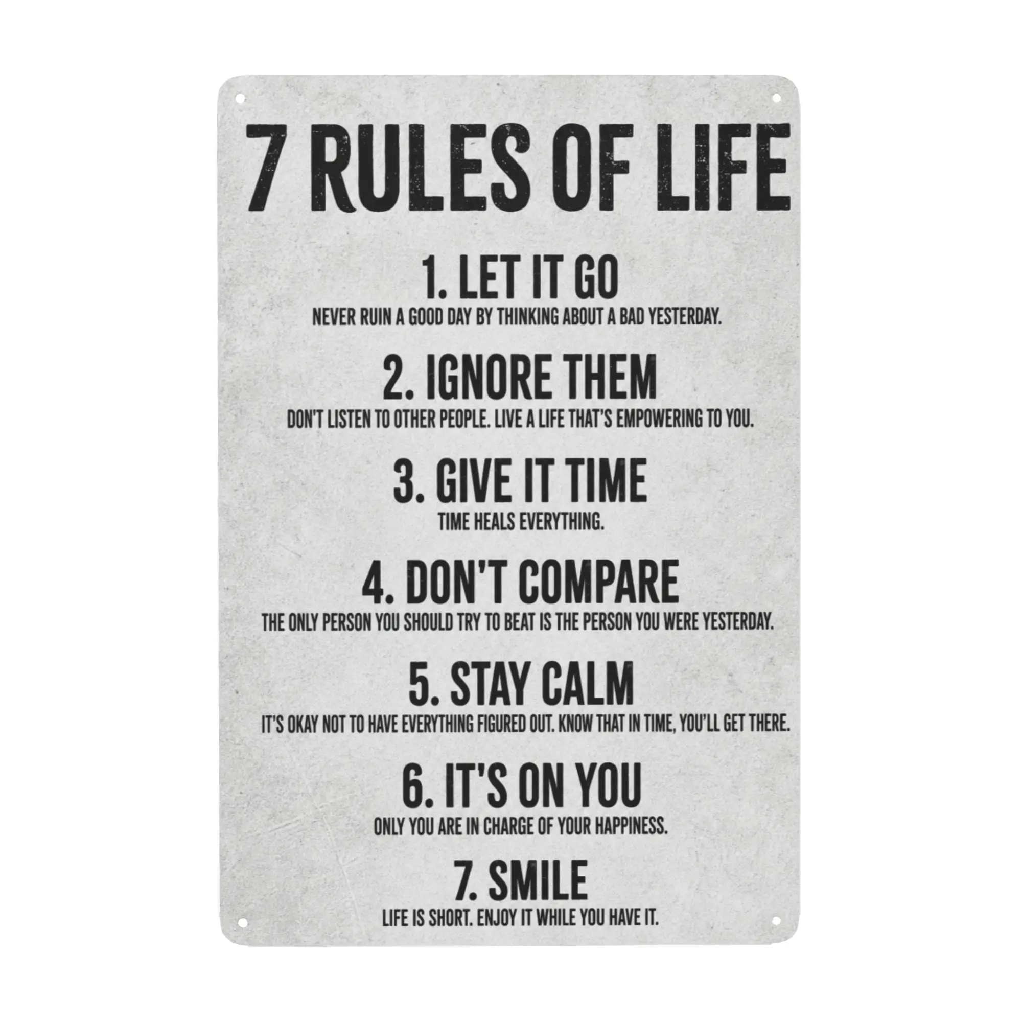"7 Rules of Life" Inspirational Metal Tin Sign - Motivational Wall Decor for Home, Office, Bedroom & Self-Care Gift