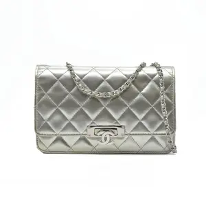 Pre-owned CHANEL leather Shoulder Bags $3850 Patent Quilted Golden Class Wallet on Chain WOC Silver
