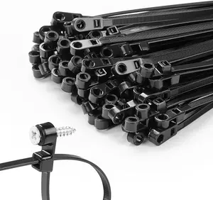 100PCS Black Zip Ties with Screw Hole 75lbs Mountable Heavy Duty Nylon Cable Ties for Mounting