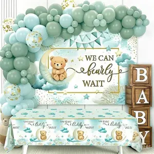 Boho Baby Shower Decorations Set - Gender Neutral Party Supplies with Balloons, Backdrop, Tablecloth - Teddy Bear Theme Birthday Decor - Reusable Letters & Boxes for Gender Reveal or Celebration