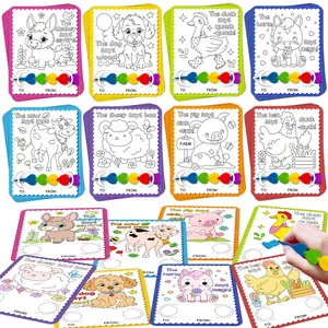 24Pcs Farm & Jungle Animal Coloring Cards Set with 24 Stacking Crayons, Kids Coloring Cardstock for Home Doodle, Party Favors, Goodie Bags, Classroom Prizes, Birthday Gifts, School Exchange Gifts