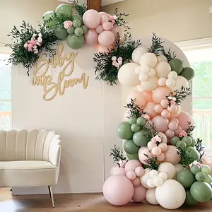 139pcs Baby in Bloom Balloon Arch Kit Sage Green Pink Pastel Balloons for Boho Baby Shower Birthday Party Decor