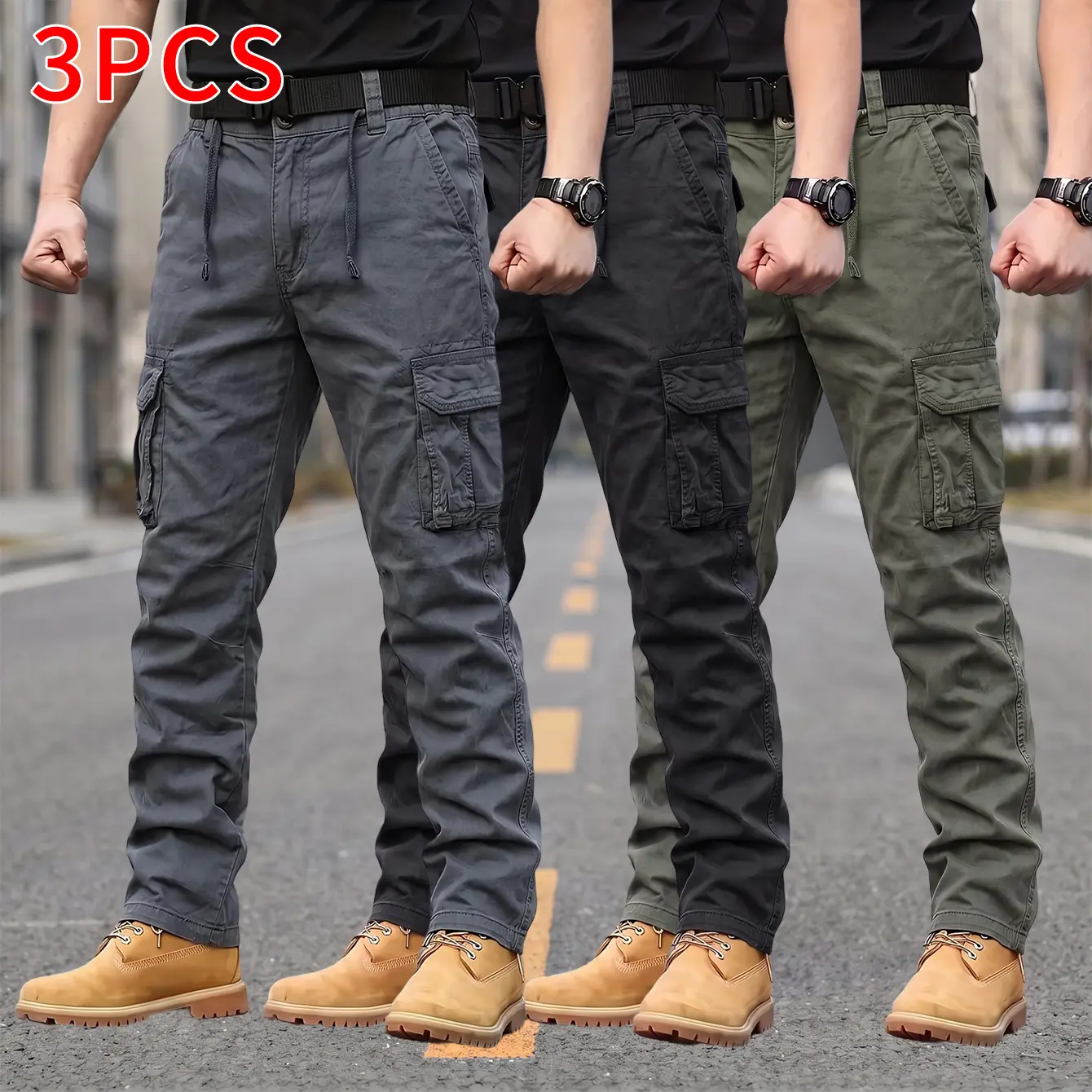 Men’s multi-pocket straight-leg tactical cargo pants—durable, breathable workwear pants; breathable, comfortable slim-fit trousers; long pants for daily commuting and outdoor activities; stylish casual athletic cargo pants.