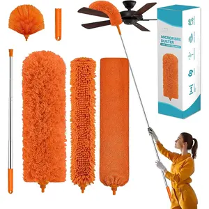 Cobweb Duster with Extension Pole,Cleaner Outdoor 110" Telescoping Extended Sspider Brush, Dusting Kit,Long Handle Reach for High Ceilings and Fans,Microfiber Webster Remover Tools  Dusters