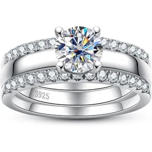 1PC GRA Certified Lab Grown Moissanite Ring D Color VVS1 Round Cut S925 Sterling Silver Bridal Wedding Set for Women