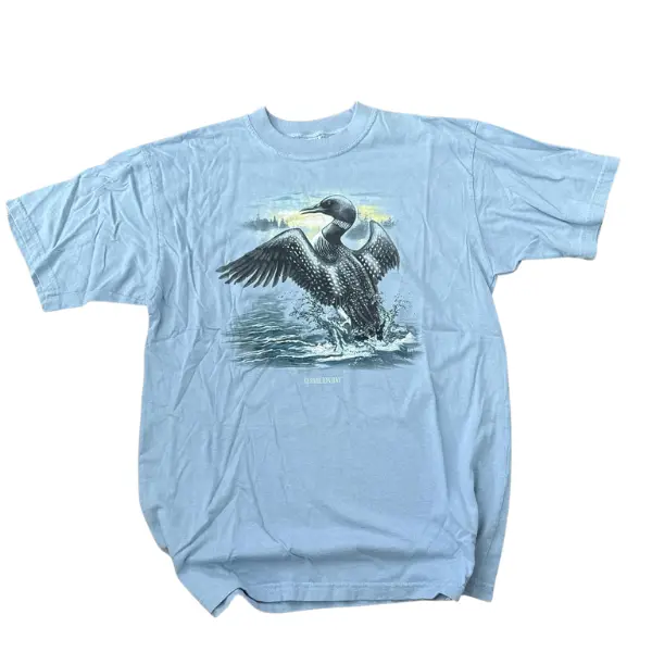 Women's Vintage Nature Loon Scenery Graphic T-shirt, Northern Tier Design, Unisex Casual Cotton Round Neck Short-sleeve Streetwear Top
