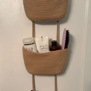 Woven cotton 3-Tier Over the Door Basket, Wall-Mounted Jute Bathroom Storage Organizer – Decorative Nursery Baskets, Perfect for Busy Mom/Dad to Store Diapers & Toys small basket Gift Hook laundry basket house organizers