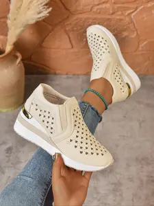 Women's Thick Sole Wedge Heel Casual Sneakers, PU Leather Comfortable Round Toe Breathable Design, Outdoor Activities & Daily Wear