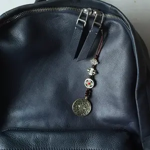Silver Color Talisman Protection Zipper Charm, Tibetan Style Keychain, Chinese Bagua Car Charm - Medium (T)