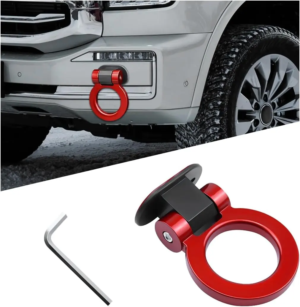 Racing-Style Vehicle Theme Ring-Shaped Towing Hook Decorative Sticker Kit - ABS Plastic, Self-Adhesive Visual Accent, Front/Rear Bumper Mount Decals, Automotive Exterior Accessories for Cars/Trucks