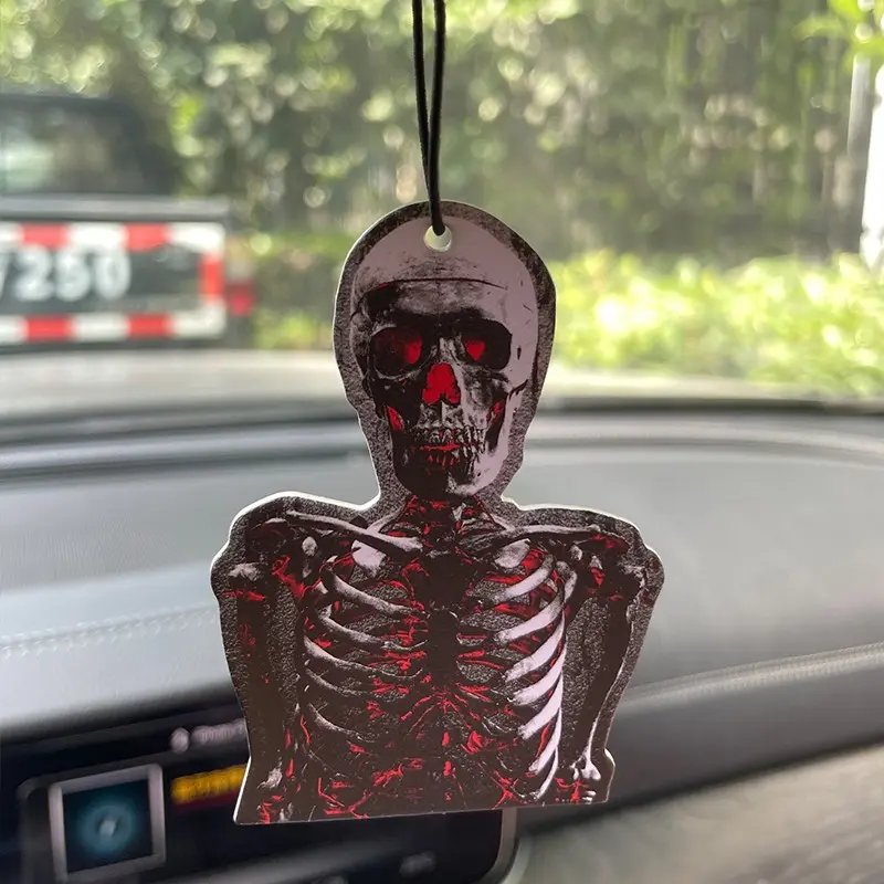 Halloween Bloody Skull Car Air Freshener, Rearview Mirror Hanging & Vent Clip, Natural Material, Long-Lasting 90 Days, Alcohol-Free, Unisex Gift, Car Interior Accessories