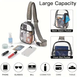 1pc Clear Sling Bag, Clear fanny pack Stadium Approved Crossbody Bag Purses for Women Heavy Duty Transparent Chest Bag with Adjustable Strap Casual Crossbody Bags