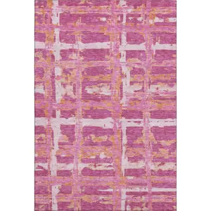 HomeRoots 662766 Strip Area Rug, 3 x 5 ft Blush Ivory & Orange Striped, Machine-Made Washable Rectangle UV-Protected Household Carpet, Strip Area Rugs