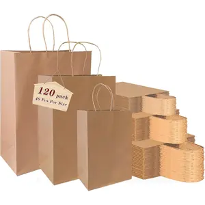 120 pack  Paper bags with Handles,Assorted Sizes  Bags Bulk  Paper Bags, Weeding,Birthday, Favor,Party,Retail Merchandise Bag...