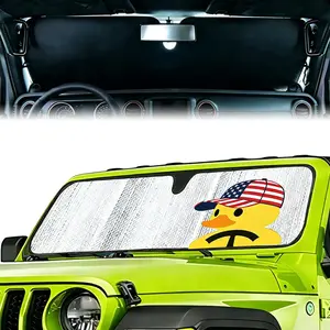 Windshield Sun Shade for Jeep Wrangler TJ JK JL 2007-2025 2026 & Gladiator JT 2020-2025, American Flag Design Cute Duck Print, 100% UV Blocking Sunshade,Foldable Sun Visor Protector Accessories