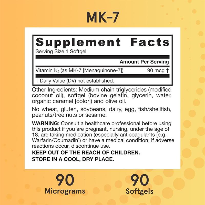 Jarrow Formulas MK-7 90 mcg - Bioactive Form of Vitamin K2 - 90 Servings (Softgels) - For Bone & Cardiovascular Health - Vitamin K2 MK-7 Dietary Supplement - K2 Vitamin Supplement MK-7 - Gluten Free