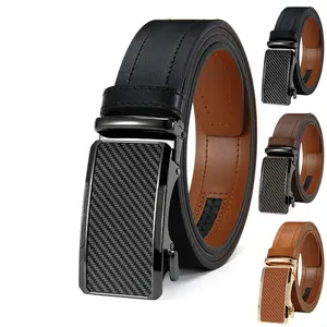 Men’s leather automatic-lock belt featuring a carbon fiber textured automatic clasp head and double-sided two-tone treatment; this durable, versatile dress belt is suitable for work, everyday outings, and special occasions—an ideal gift for Valentine’s Da