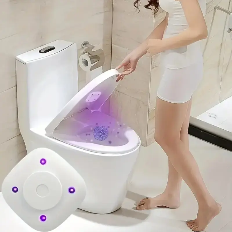 UV Toilet Disinfection Cleaning Lamp, Smart Toilet Cleaner, Home Bathroom Sterilizer, Portable Rechargeable with 4 LED Lights, Easy Installation, Home Bathroom Kitchen Travel Use