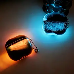 HISTORYOO Luminous Quicksand for AirPod Case for AirPods 4 3 2 1 Pro 3 Pro 2/1 For Apple Earbud Cover Shock Absorbing Enhanced Protective Cute Sparkle Glow-in-The-Dark Liquid Glitter Funny Hard Clear Night Glowing Sand Earphone Case Detachable Keychain