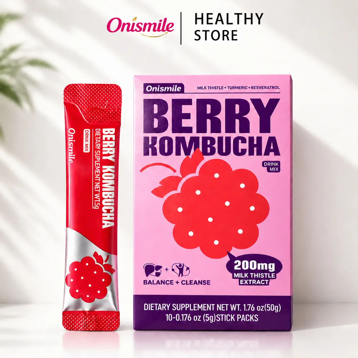 Onismile Live Berry Kombucha Variety Pack Powdered Drink Mix Stick Packets, 200mg Milk Thistle Extract, Zero Sugar Low Calorie Berry Fruit Water Enhancer Water Flavor Packets for Stay Up Late Natural Portable On-the-Go Stick Single Servings 10 Packets