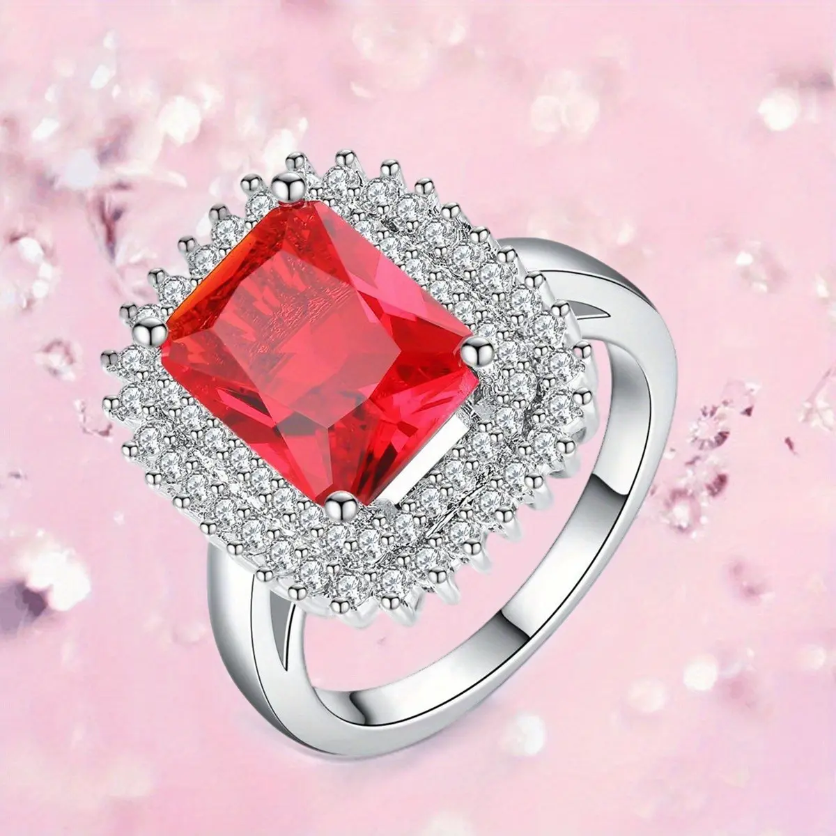 Luxury Geometric Square Ring - Artificial Zircon Inlay, Jeweled Statement Bridal Costume Jewelry for Weddings, Valentine's Day Gifts, Square Rings, Inlay Rings