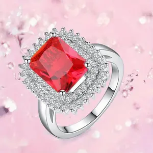 Luxury Geometric Square Ring - Artificial Zircon Inlay, Jeweled Statement Bridal Costume Jewelry for Weddings, Valentine's Day Gifts, Square Rings, Inlay Rings