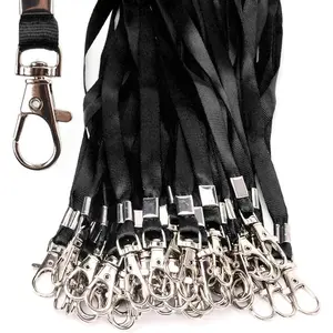 Lanyards 100 count Bulk Lanyard for Id Badges Flat Black Lanyard with Badge Clip Swivel Hook (100, Black)