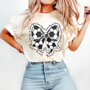 [Sale Up To 50%] Coquette Soccer Game Day Shirt, Soccer Mama Bow T-Shirt, Fall Sports T-Shirt, Gift For Mom Shirt