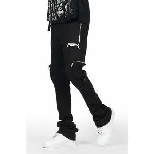 Colin Black Stacked Flare Track Pant