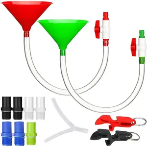 2 Pack Beer Bong Tube and Funnel with Valve,Optional Single or Double Header Y-Attachment,9 Interchangeable Mouthpieces,2 Shotgun Keychain Tool,for Bachelor Party Birthday Drinking Games Beverage Utensil