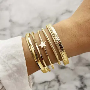 Six-piece Bracelet Set Open Five-pointed Star Bracelet Six-piece Stacking Bracelet Daily Wear Gift for Women