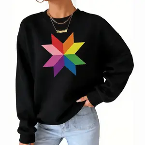 Subtle Gay Pride Long Sleeve Sweatshirt with Rainbow Quilt Square Pattern