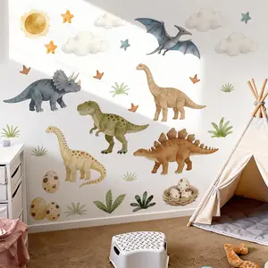 1 Pc 30×90cm Watercolor Hand Drawn Dinosaur & Cloud Wall Sticker Removable Wall Sticker for Kids Room & Bedroom Home Decor