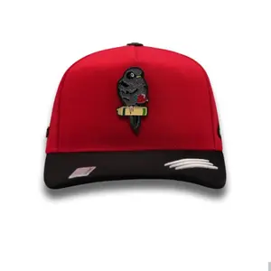 Perrico Hat Casual Red and Black Cotton Cap with Unique Black Bird Design & White Stripe Detail for Versatile Stylish Outings