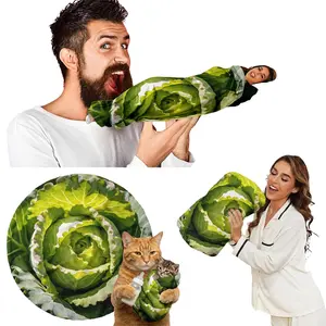 1pc Retro Cabbage Shape Round Blanket, Beautiful Leaf Pattern, Soft Touch, Cozy Hue, Perfect for Home Décor & Warmth