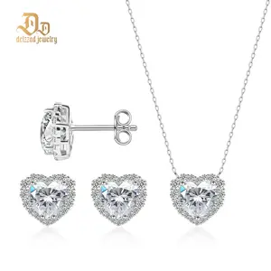【Stellar Heart‌ Set】Delzzad Halo Heart Stud Earrings Endless Love Pendant Necklace Jewelry Set Synthetic Moissanite Necklace Earrings Moissanite Jewelry Set S925/Copper Perfect Birthday Wedding Engagement Anniversary Christmas Gift