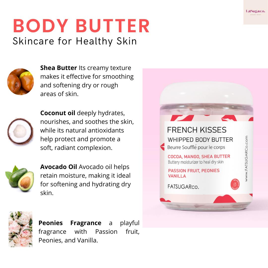 FATSUGARCO Whipped Body Butter Traveling Sizes - Mango Butter & Shea Butter for Dry Skin - 100% Vegan - 2 Ounces - 60Ml