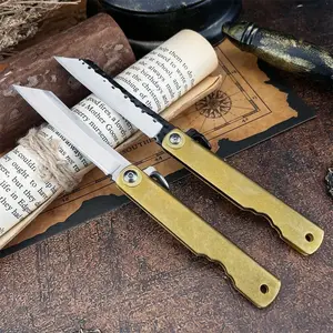 Two Different Craft Folding Pocket Knives, 7cr13mov Blade, Copper Alloy Handle, Outdoor Daily Use, Portable Multipurpose Knives, Fishing Camping Hiking Multi-Functional Tool, Multipurpose Tool