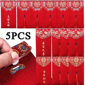 Red Envelope Folding Red Packet Delicate Glitter Wedding Blessing Money Pouch Spring Festival New Year HongBao Party Supplies