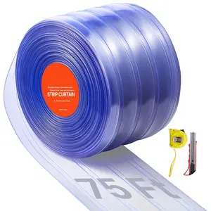 Clear PVC Strip Curtain, 75 Ft Length X 8 In Width, Ribbed Plastic Door Strip Bulk Roll, Walk-In Freezer Cooler Curtain Strips For Doorways Of Supermarket, Garage, Warehouse, Pet Animal House