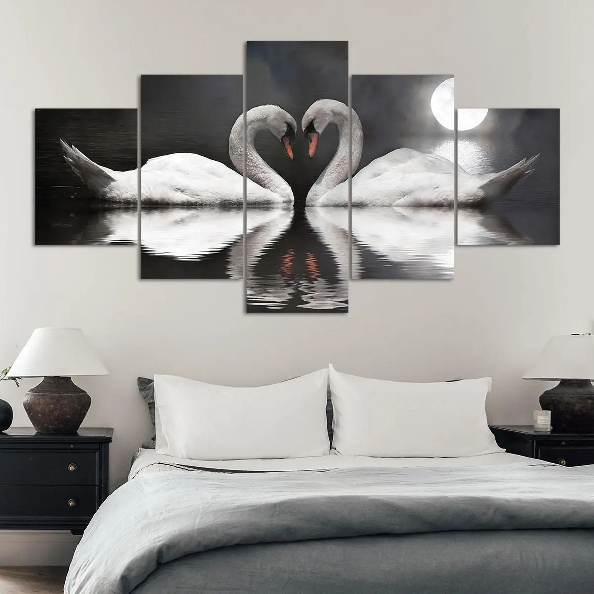 Swan Pattern Wall Art, 5 Counts/set Artistic Canvas Painting, Aesthetic Wall Decor for Home Living Room Bedroom Office, Home Decor, Ornaments, Decoration Items