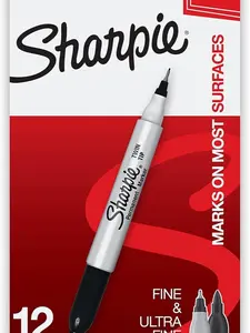 Sharpie Twin Tip Permanent Markers, Fine and Ultra Fine, Black, 12 Count