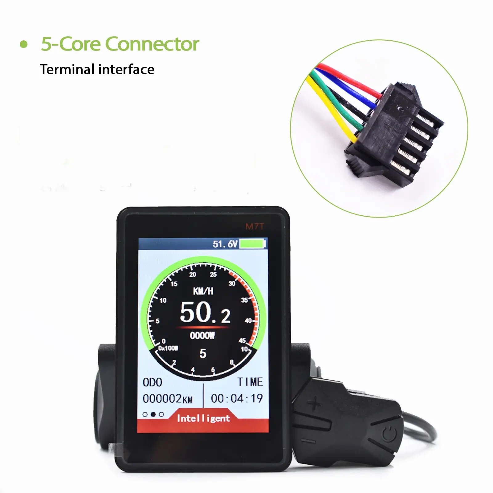 M7t Sm5pin Electric Bike Display, Speedometer Odometer, Wired Waterproof Controller Connection, Compatible with Various Waterproof E-Bike Controllers